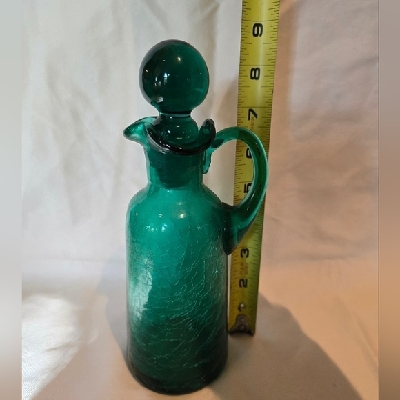 Vintage 1950's Emerald green crackle glass crust with stopper - Picture 6 of 6